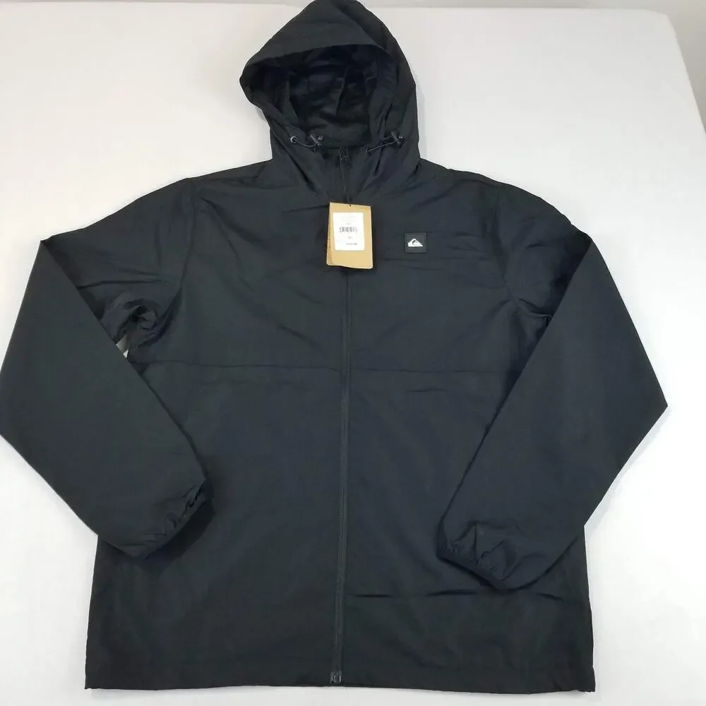 Quiksilver Jacket Mens Medium Black Dryflight Hooded Lightweight Windbreaker NEW